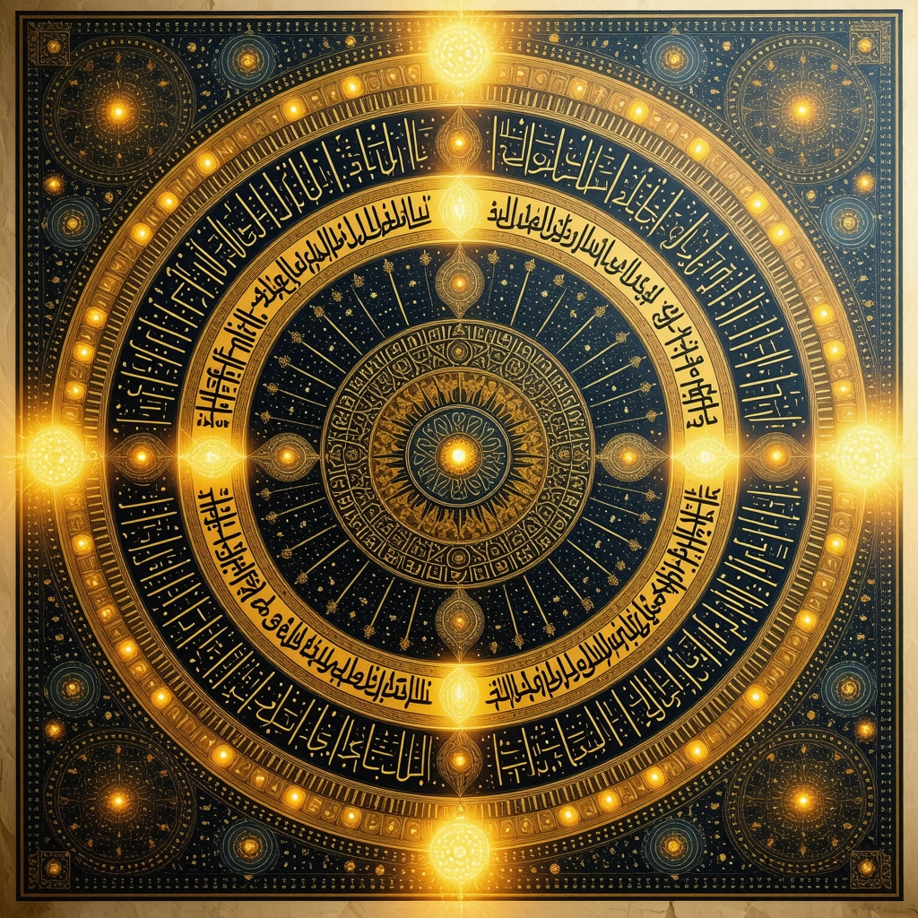Close-up image of an authentic Islamic talisman featuring Quranic verses and 99 names of Allah with geometric patterns