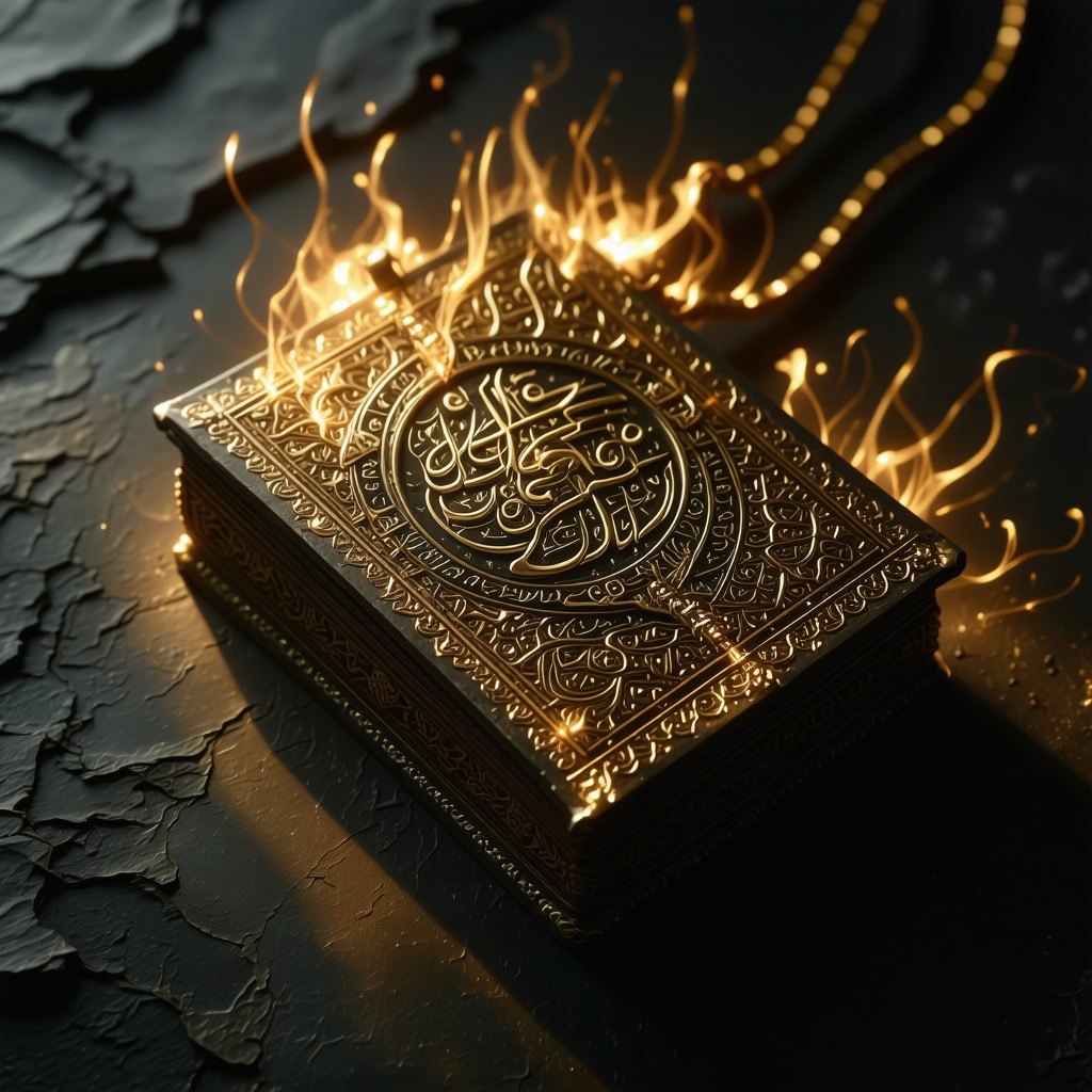 Islamic amulet with Quranic inscriptions glowing softly symbolizing spiritual protection and modern activation methods