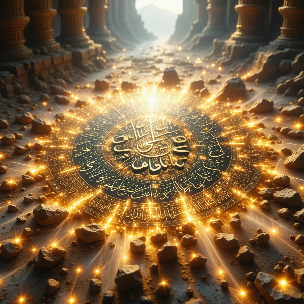 An illuminated Islamic talisman inscribed with 99 Allah's names surrounded by radiant spiritual energy and Arabic calligraphy