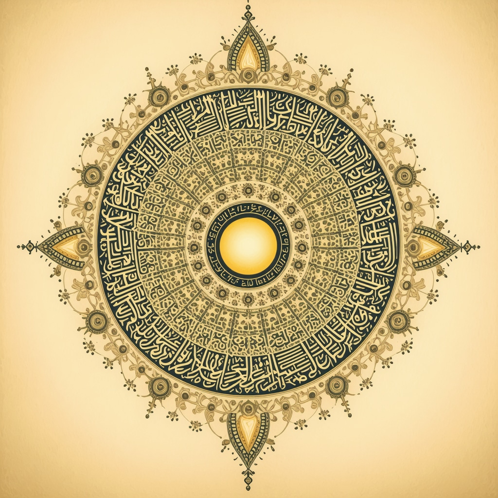 Artwork depicting Islamic calligraphy intertwined with symbols of neuroscience representing spiritual energy