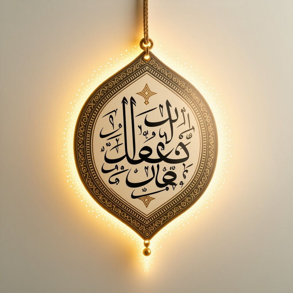 Islamic amulet with Arabic calligraphy on parchment glowing with spiritual light