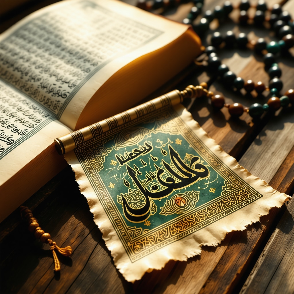 Close-up of Islamic amulet with Arabic calligraphy glowing symbolizing spiritual protection
