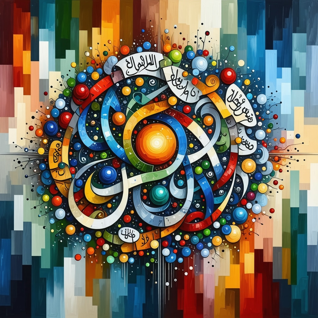 Artistic image depicting Islamic calligraphy and abstract neurographic patterns symbolizing spiritual and scientific integration