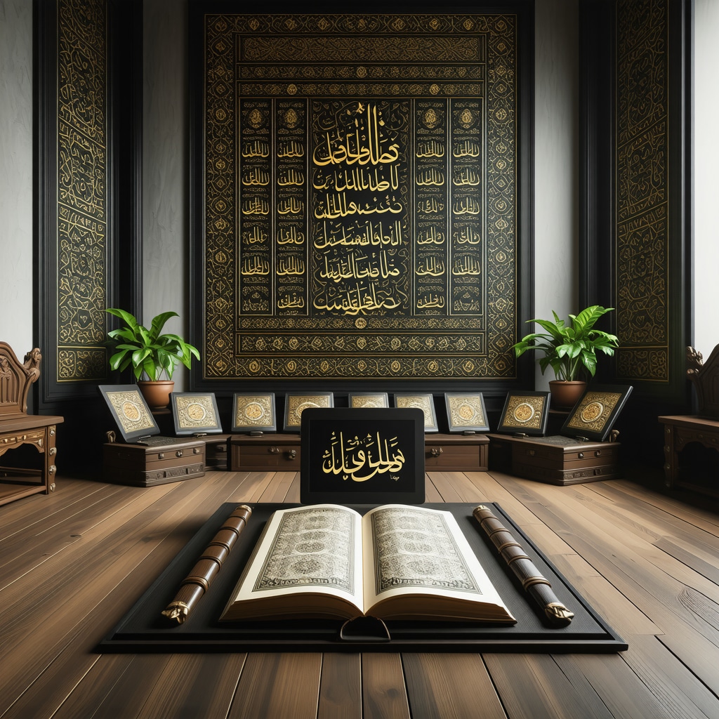 Islamic amajlije alongside digital devices showing Quranic verses and 99 Allah's names