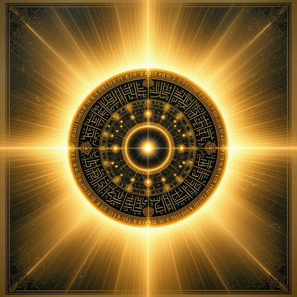 Glowing Islamic amulet symbolizing spiritual protection and neurobiological activation