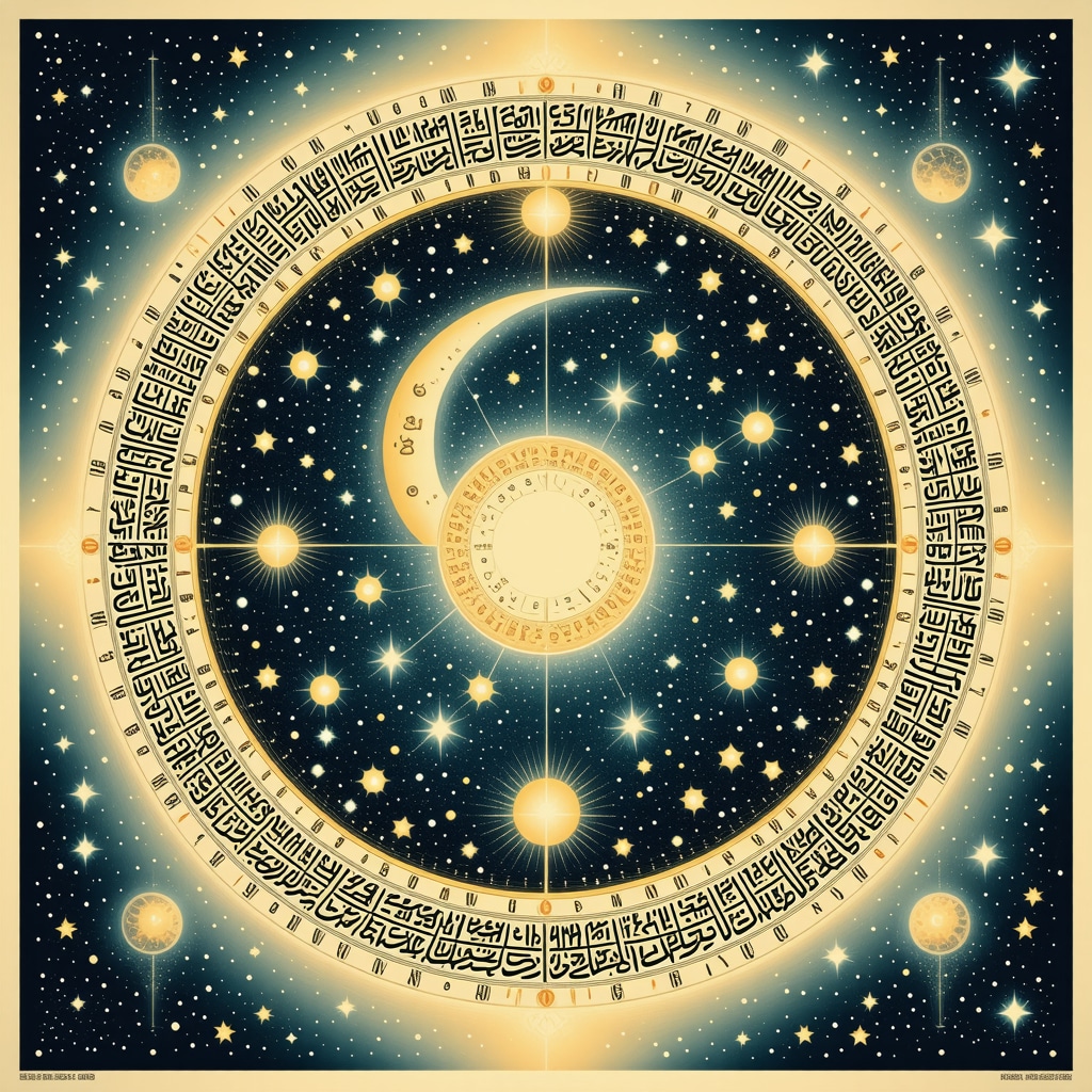 Artistic representation of 99 Names of Allah in elegant calligraphy surrounded by cosmic motifs symbolizing spiritual connection