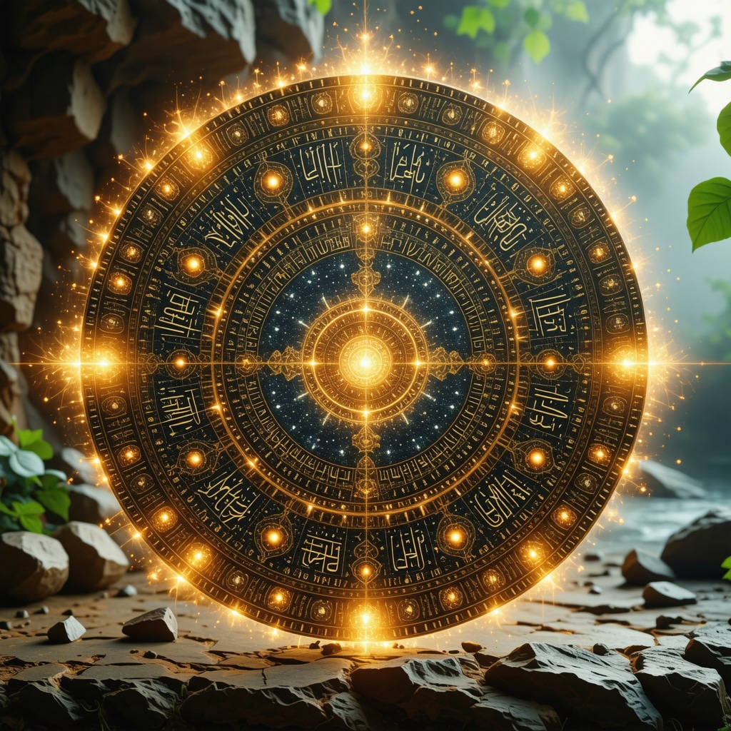 Glowing Islamic talisman with Quranic inscriptions symbolizing spiritual healing and protection