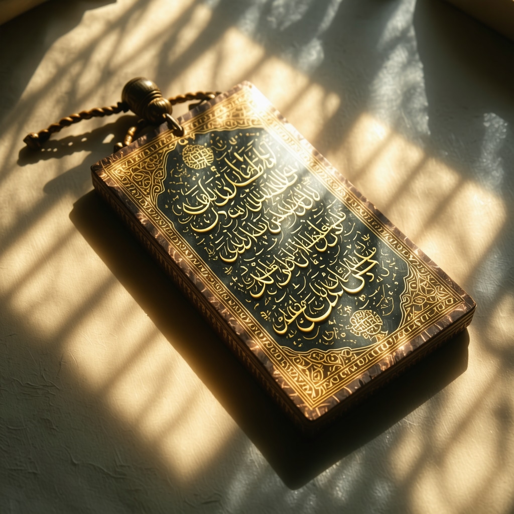 Laser engraved Islamic talisman with Quranic verses and 99 names of Allah symbolizing spiritual protection and modern technology