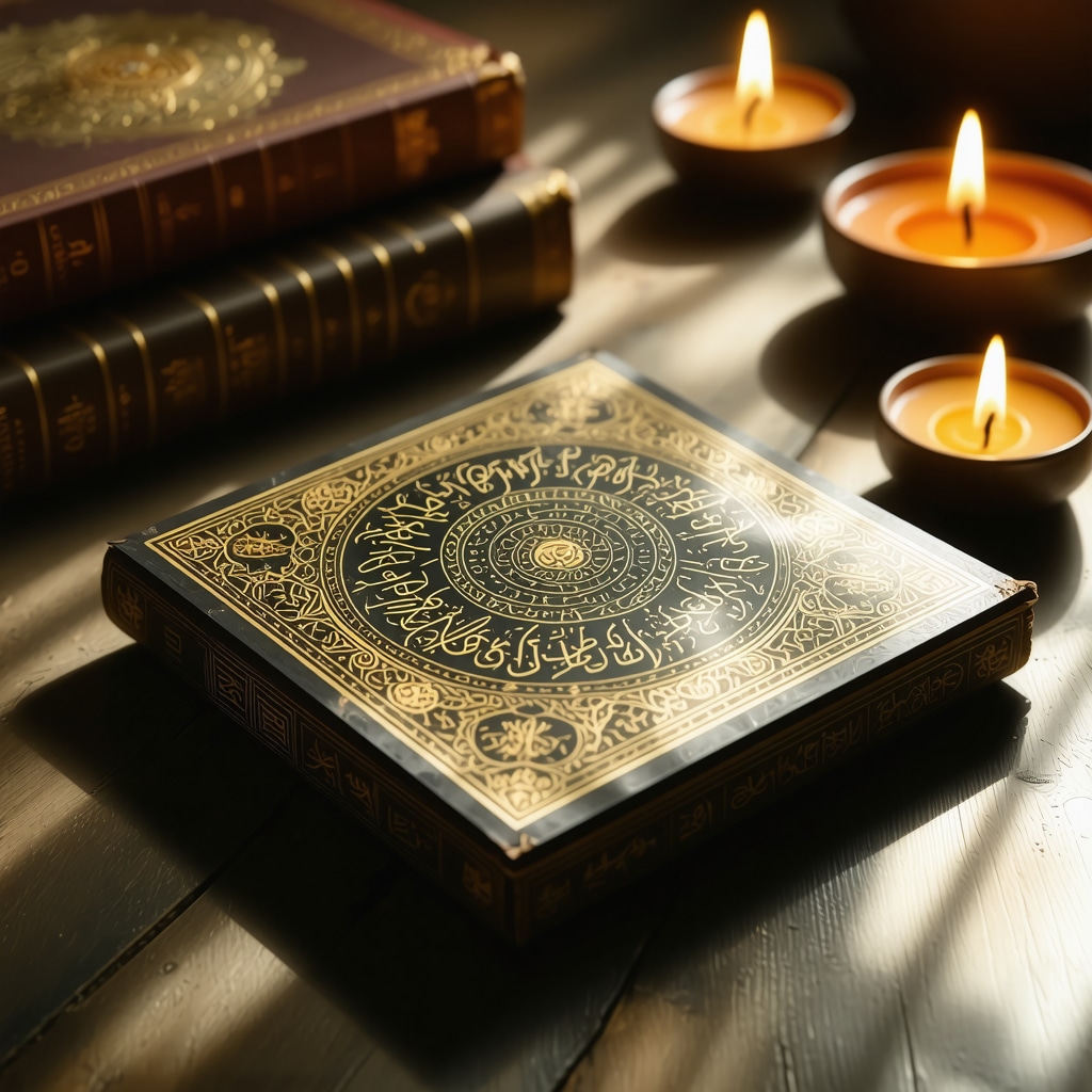 A glowing Islamic talisman with intricate calligraphy on a reflective surface