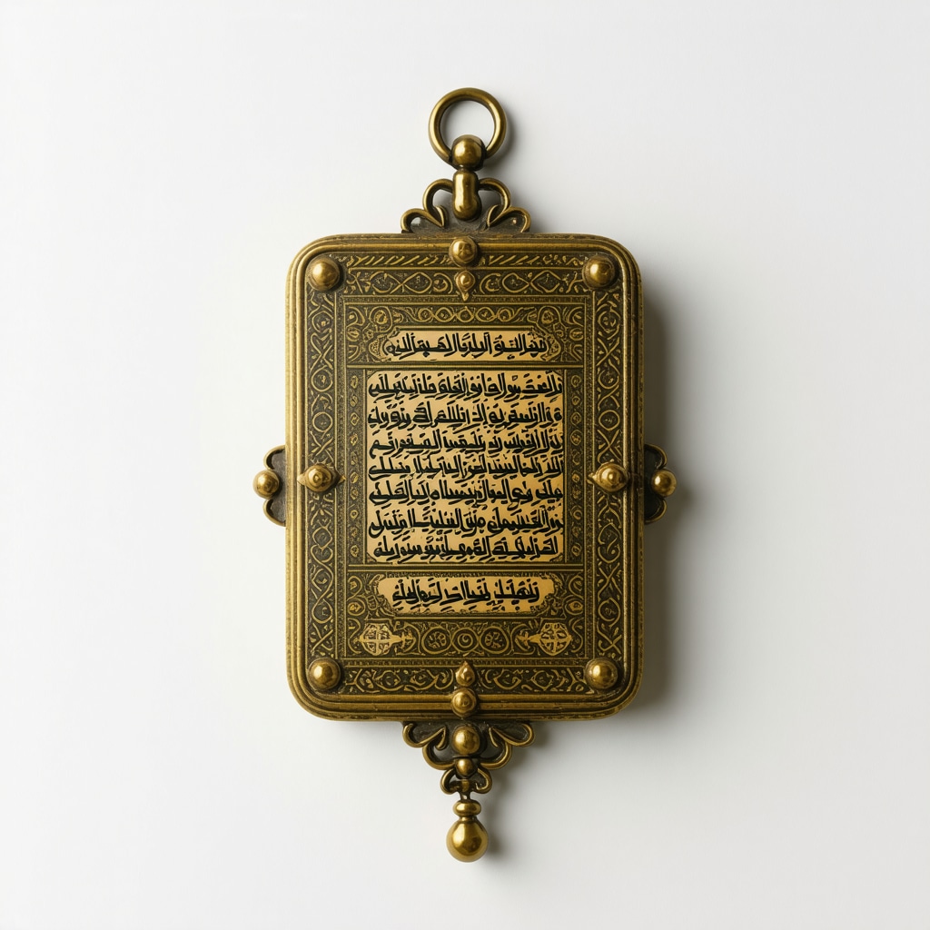 Close-up of an authentic Islamic amulet with Quranic script and traditional symbols