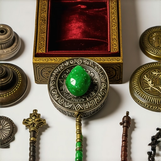 Traditional Islamic symbols and amulets in a sacred setting, emphasizing spiritual power and protection.