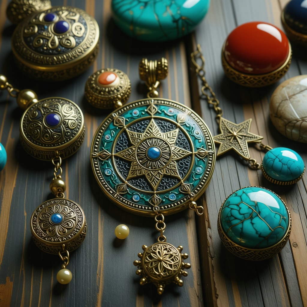 Islamic symbols and amulets used for spiritual protection in traditional setting