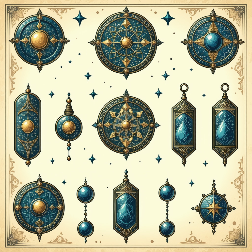Illustration of Islamic symbols and amulets used for protection against negative energy and evil spirits