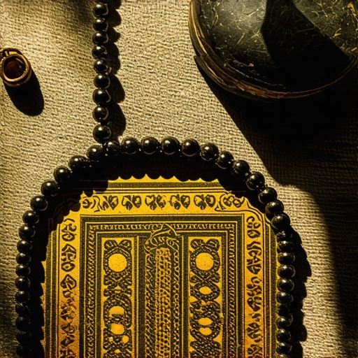 Deep Islamic Spiritual Symbols and Prayer Beads Islamic symbols and prayer beads representing spiritual protection