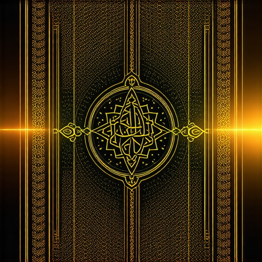 Islamic amulet with Arabic calligraphy and spiritual symbols, glowing softly.