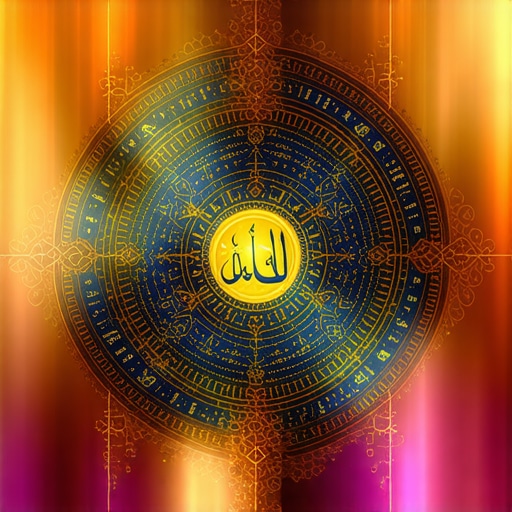 A sacred Islamic talisman with Quranic symbols and Allah's name, vibrant and sacred