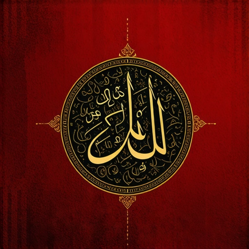 Elegant Islamic calligraphy of Allah's names and symbols in a peaceful setting