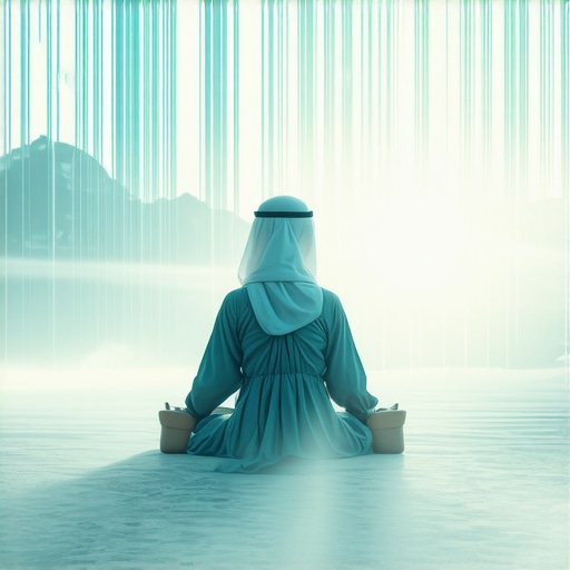 Personal Reflection on Allah's Names A serene person meditating with Quran and Islamic symbols