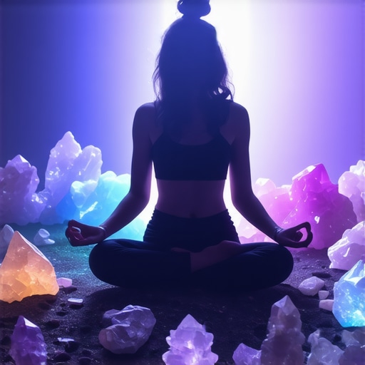 Žena u meditaciji sa kristalima i simbolima za duhovnu harmoniju