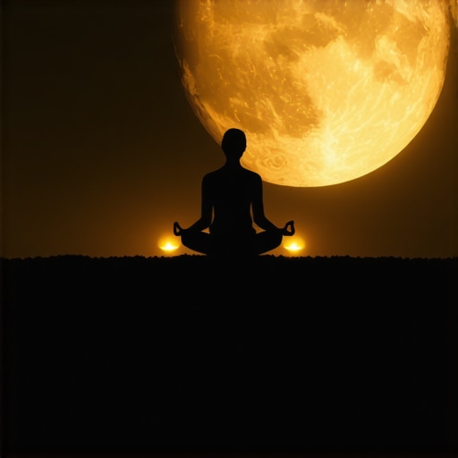 Inner Faith and Spiritual Power Visualization Person meditating under a full moon with glowing talismans, symbolizing deep faith and spiritual strength