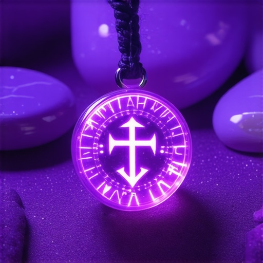 Mystical Protective Amulet with Symbols A glowing amulet with spiritual symbols in a mystical setting