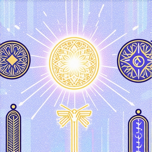 Spiritual Symbols and Protective Amulets Artistic depiction of spiritual symbols and amulets used for protection