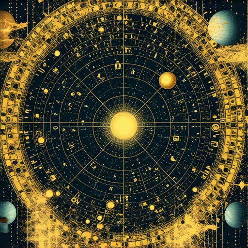 Astrological chart for spiritual growth and protection Astrological chart with planets and symbols for spiritual protection