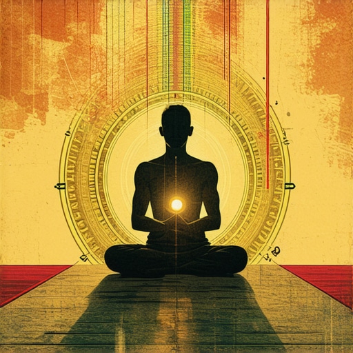 Illustration of layered spiritual rituals with symbols, recitations, and meditation