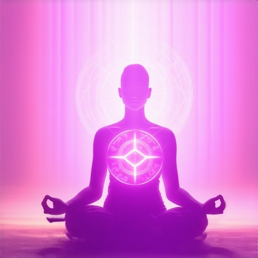 Person meditating with glowing protective symbol, spiritual scene