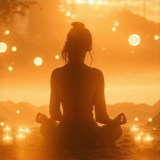 Mirna meditacija sa svetlucavim simbolima i spokojnom okolinom