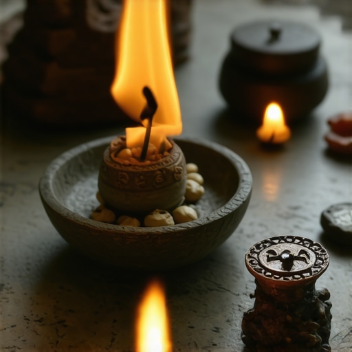 Spiritual ritual scene with symbols and amulets