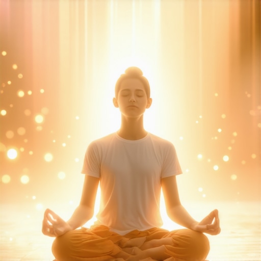 Duhovna zaštita kroz meditaciju Person meditating with radiant light around, representing spiritual shielding