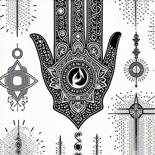 Collection of spiritual symbols including Hamsa and talismans for protection