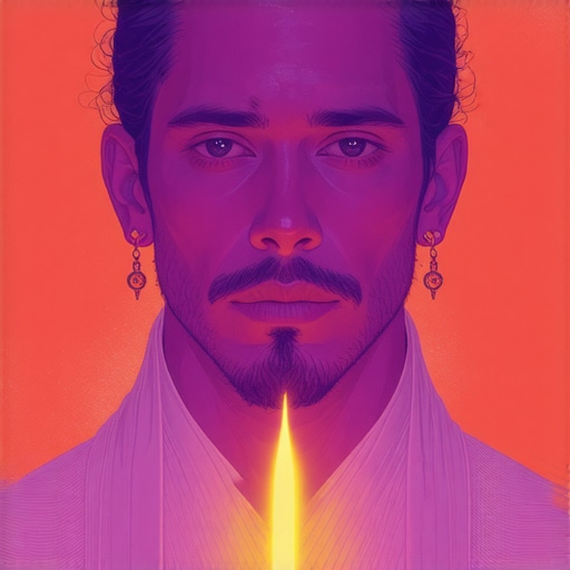 Ilustracija duhovnih simbola i rituala, sa svetlucavim kristalima i amuletima