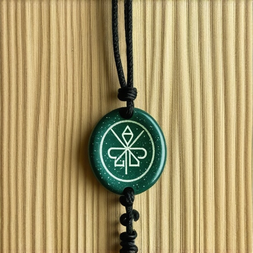 Close-up of a handmade amulet with protective symbols, glowing with positive energy