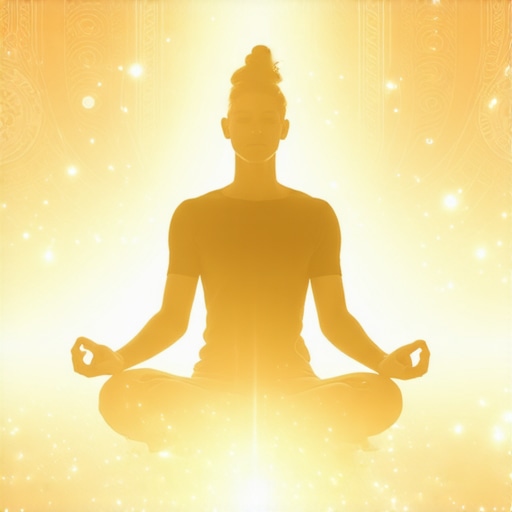 Person meditating with energy aura and spiritual symbols for protection.