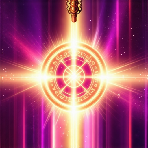 Elegant spiritual amulet with glowing symbols, mystical background