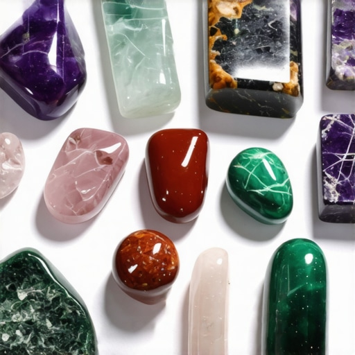 Close-up of colorful polished semi-precious stones symbolizing energy and protection.
