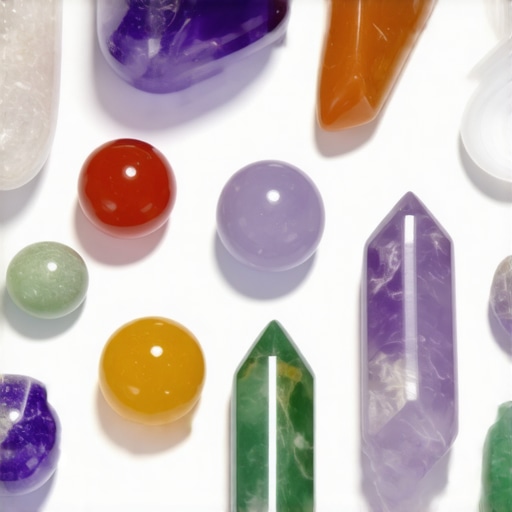 Colorful semi-precious stones and spiritual symbols for protection and luck