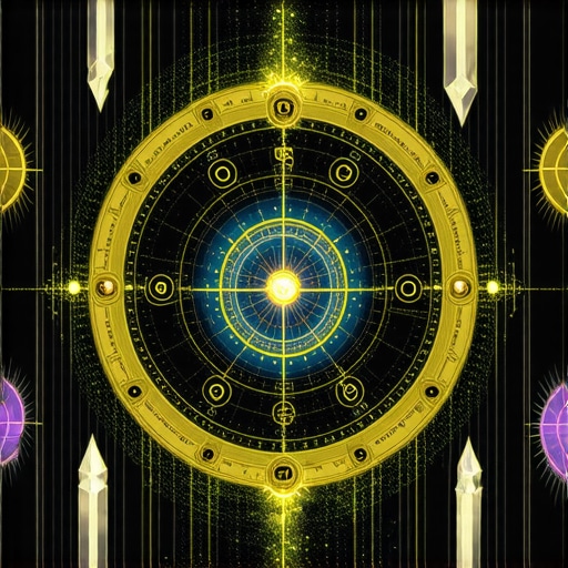 Detaljan prikaz slojeva energetske zaštite s simbolima i kristalima za duhovnu snagu