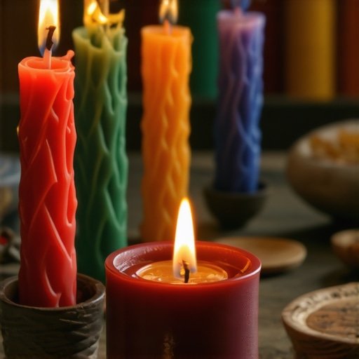 Spiritual ritual with candles, talismans, and sacred symbols for love attraction