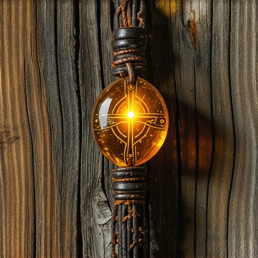 Ancient amulet with spiritual symbols and glowing energy