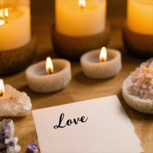 Duhovni prostor sa svećama i kristalima za rituale ljubavi