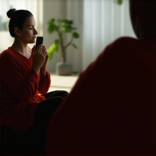 Osoba meditira uz mobilnu aplikaciju za duhovne rituale u mirnoj sobi.